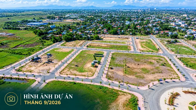 Hình ảnh thực tế New Green Villa Hội An tháng 9/2026 – toàn cảnh dự án nhìn ra biển