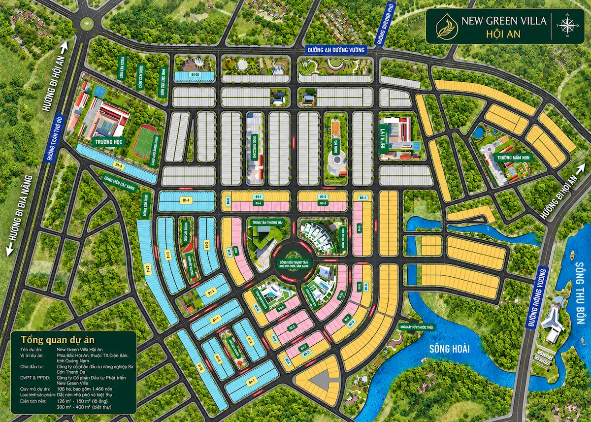 Mặt bằng quy hoạch tổng thể New Green Villa Hội An – khu dân cư Cầu Hưng Lai Nghi