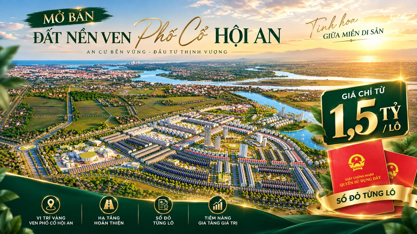 Phối cảnh khu đô thị New Green Villa Hội An bên sông Lai Nghi